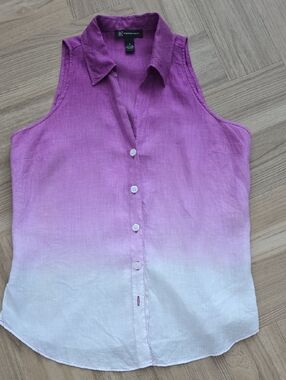 INC International Concepts Linen Purple to White Ombre Sleeveless Button-Down 6